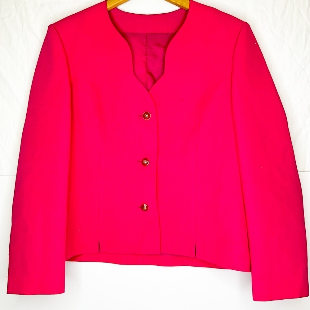 Vintage Hot Pink Jacket Button Front Structured Large